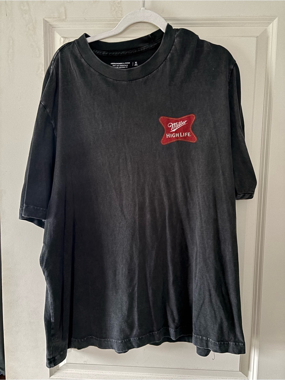 Abercrombie & Fitch Black/Grey Tee with Red Miller High Life Patch